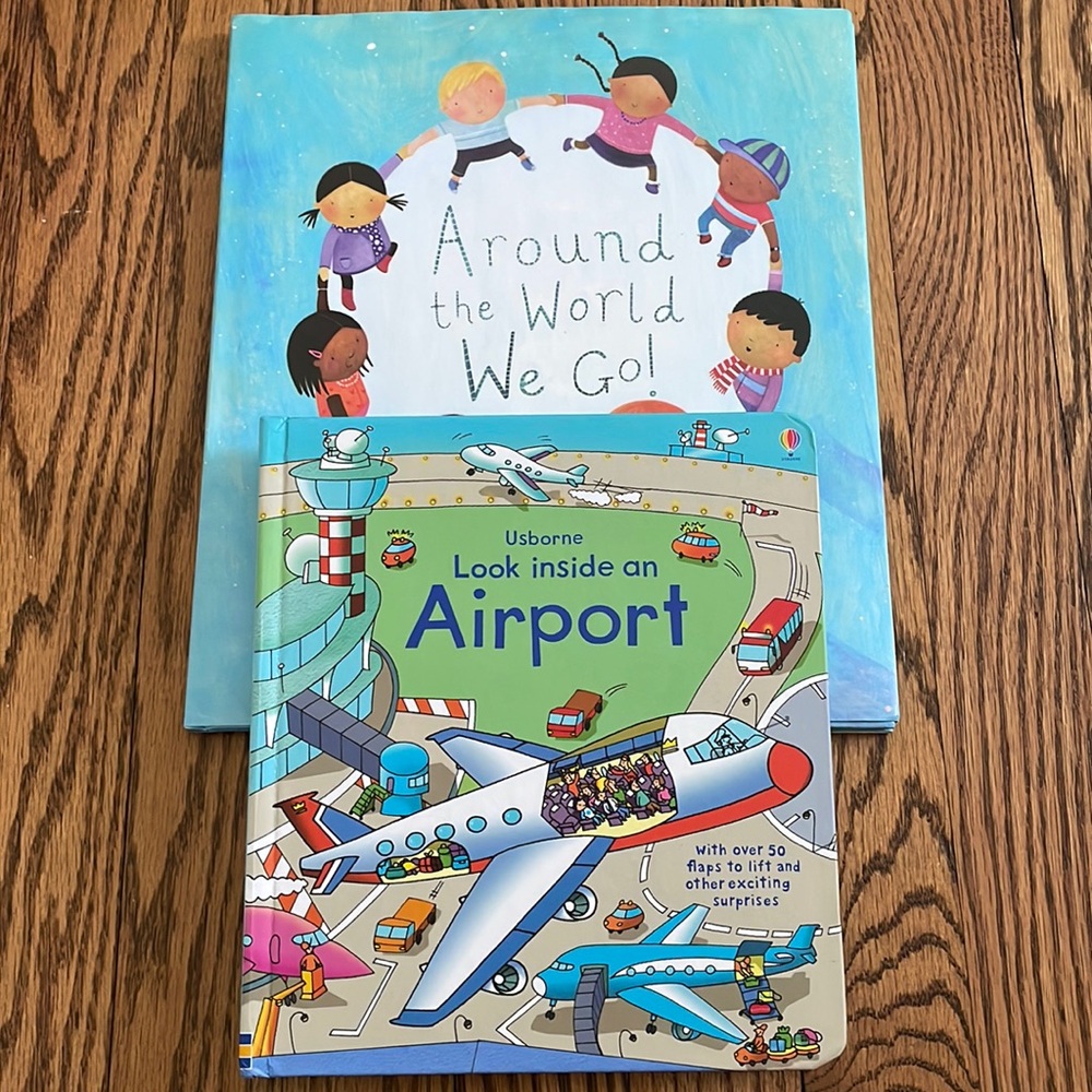 Usborne Airport Lift Flap Book & Around the World We Go Travel Book Set
